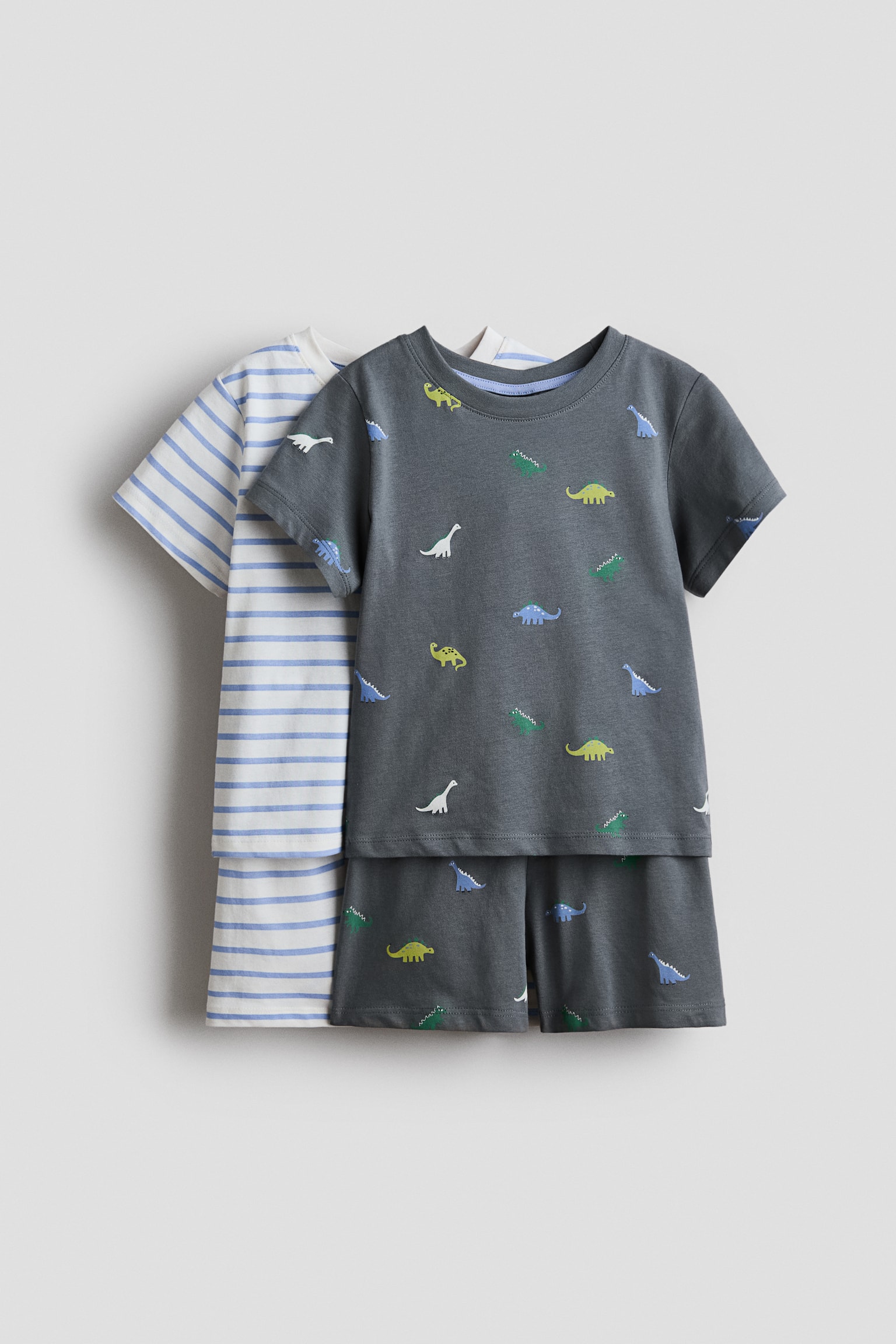 2-pack printed cotton pyjamas - Grey/Dinosaurs