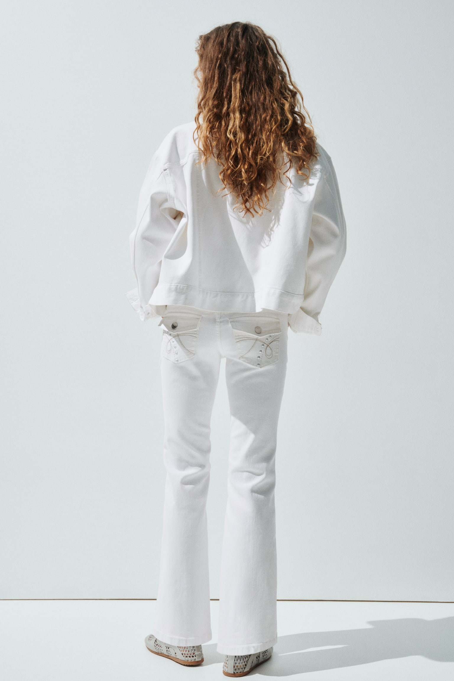 Flared Low Waist Jeans - White/Denim blue/Light denim blue - 5