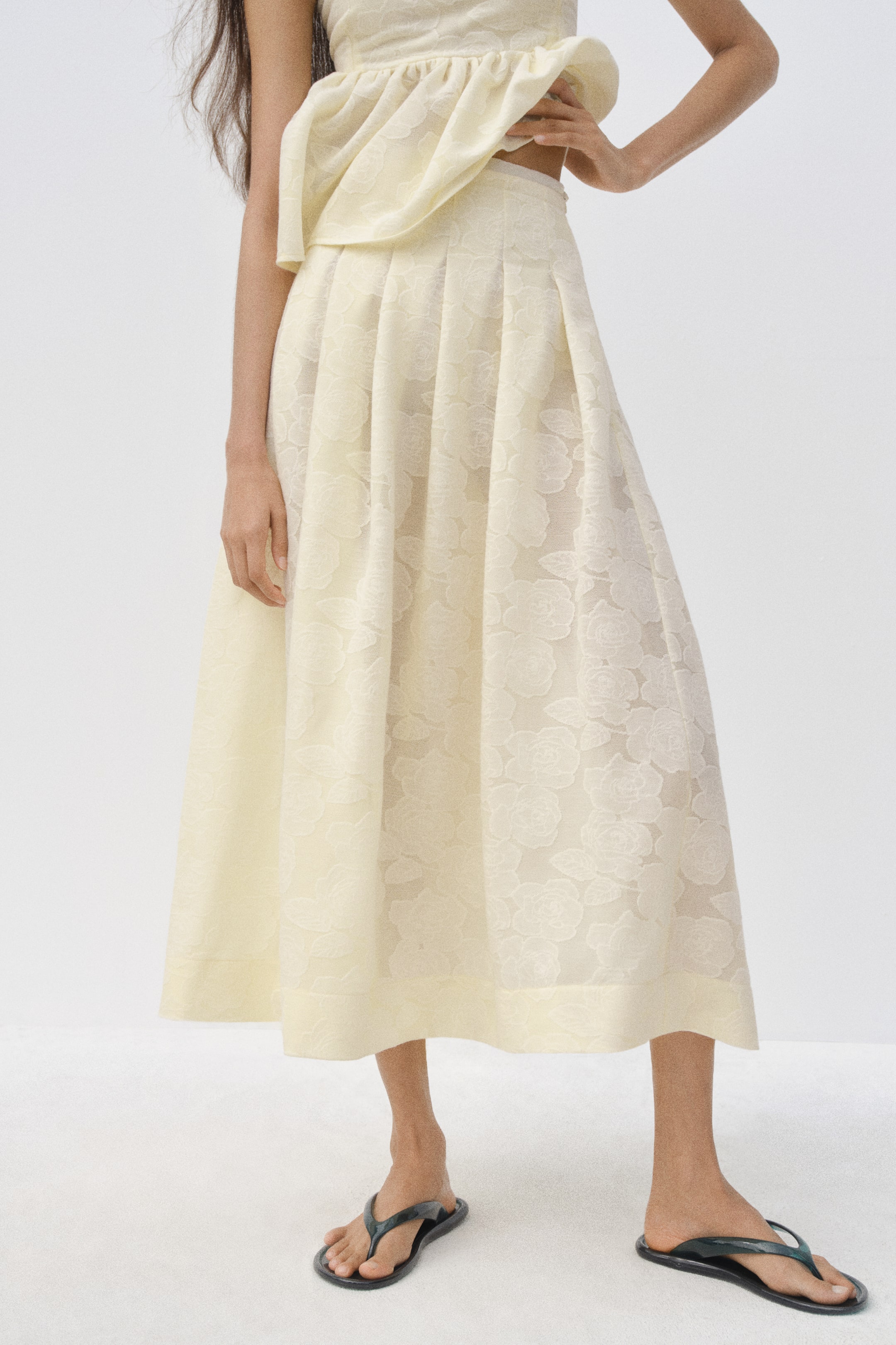 Pleated Jacquard-Weave Skirt