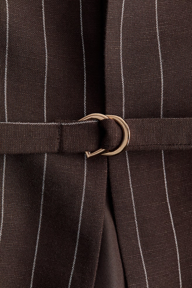 Short-sleeved linen-blend blazer-Dark brown/Pinstriped - 6