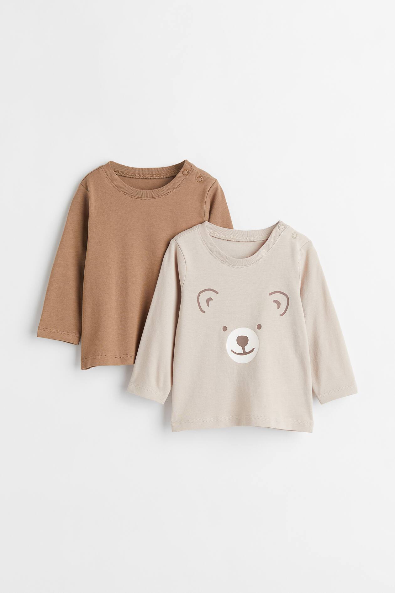 2-pack Cotton Jersey Shirts - Light brown/bear - Kids | H&M US