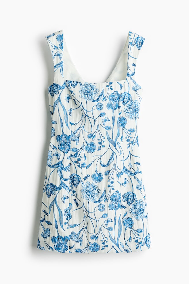 Bow-back dress - White/Blue floral/Blue/Patterned - 1