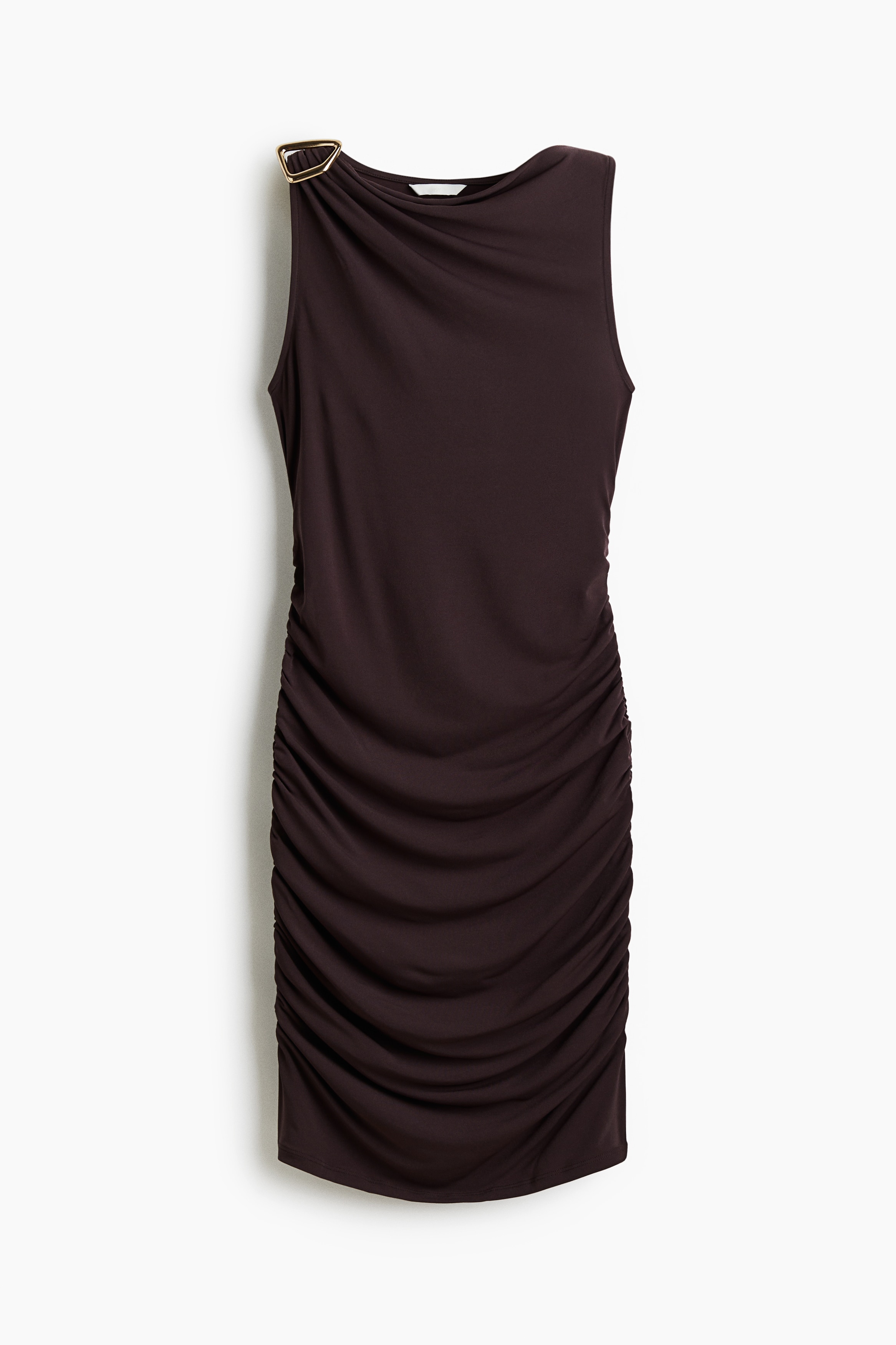 Drapeli Elbise - Koyu kahverengi/Bordo