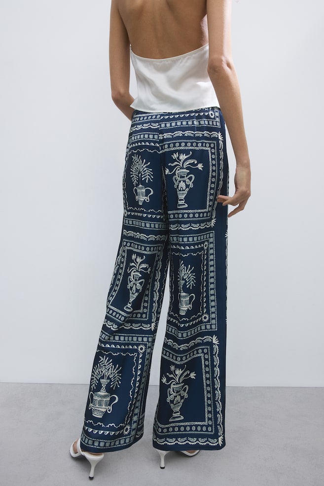 Printed Tie-Detail Pants - Dark blue/flowers - 5