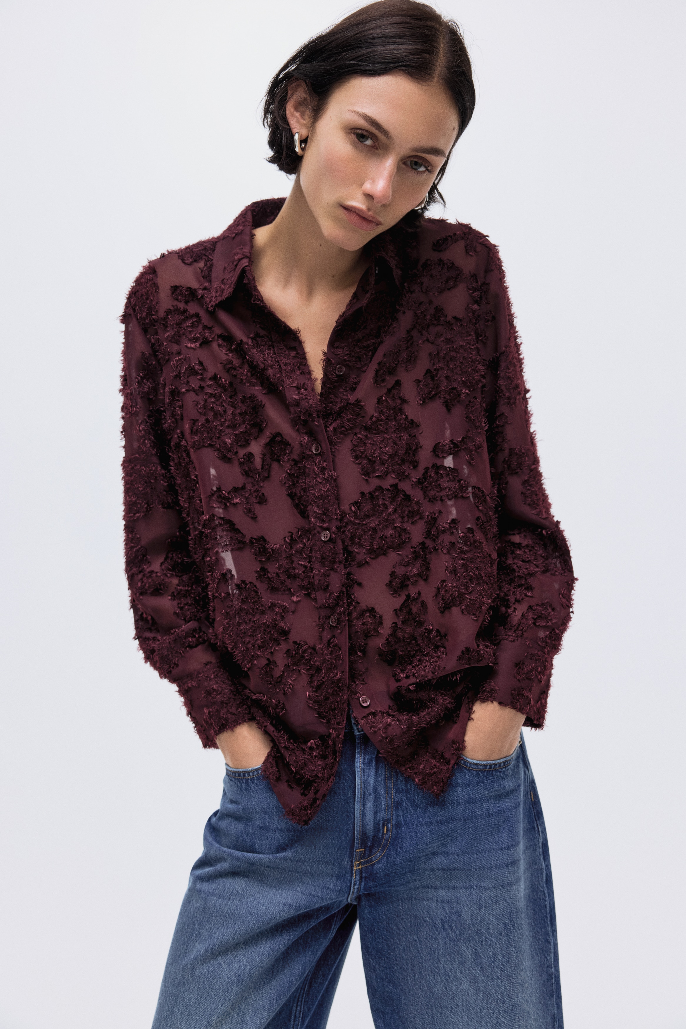 Camicia in tessuto jacquard - Bordeaux