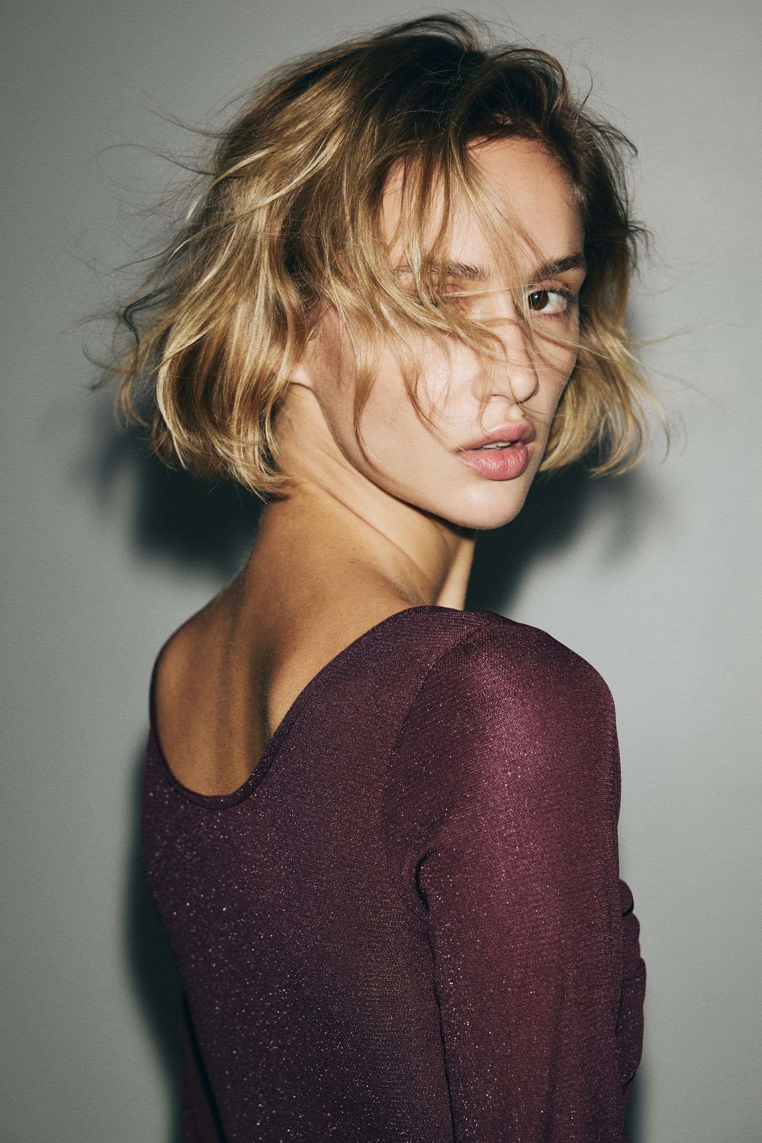 Glittery twist-detail top - Burgundy/Black/Old rose - 3