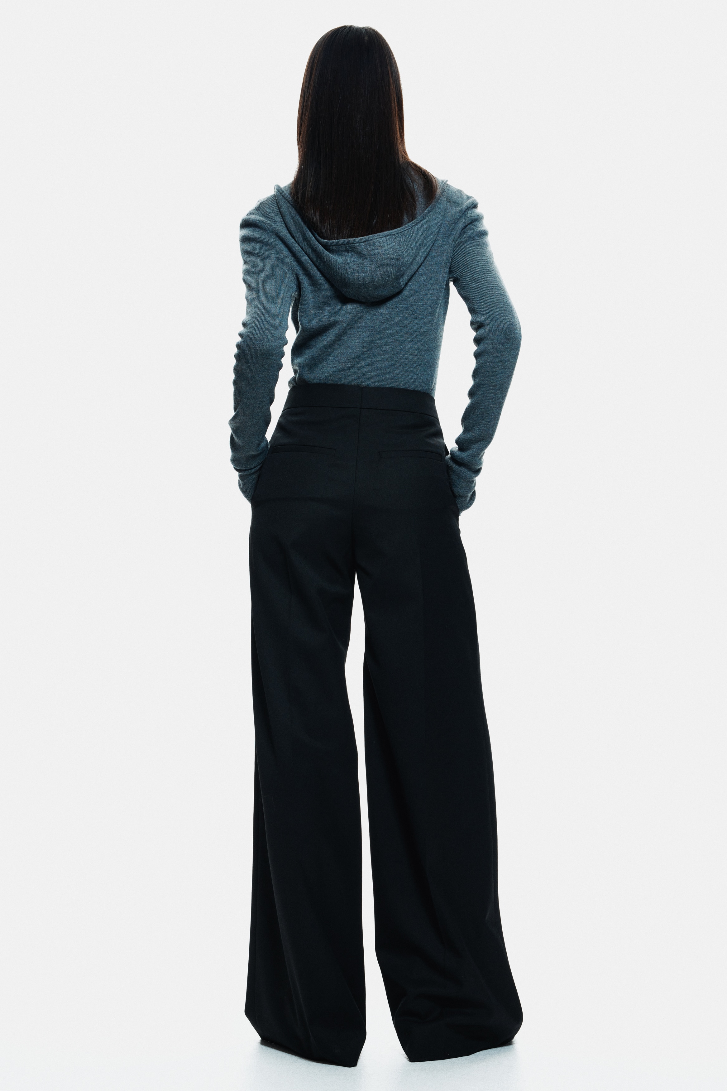 Wool-blend wrap-detail trousers