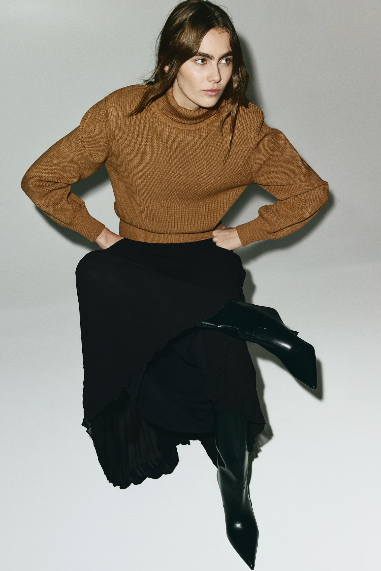 Pleated chiffon skirt - Black - 3