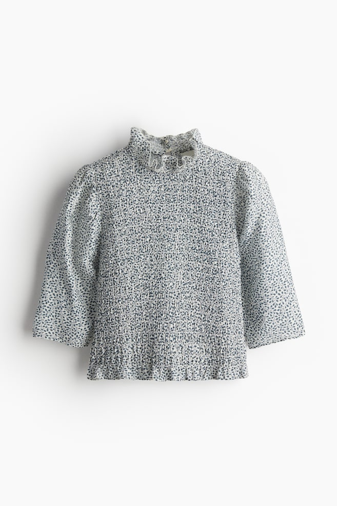 Smocked blouse - White/Patterned - 1
