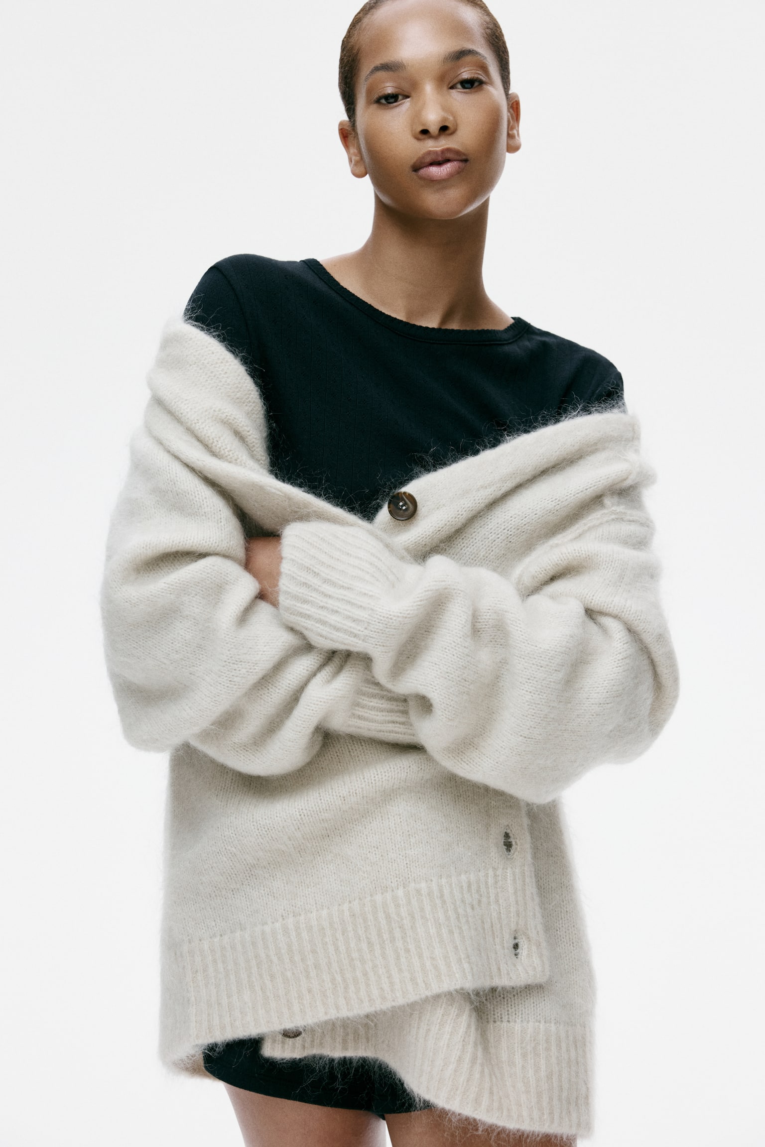 פיג'מה ג'רזי פוינטל - שחור/קרם/פרחוני - 5