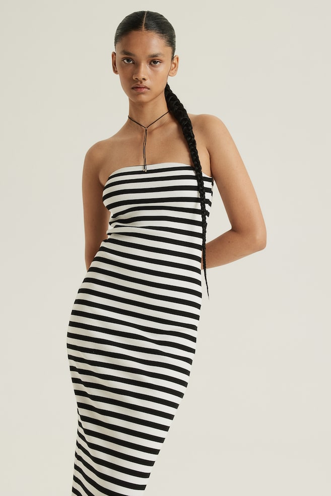 Ribbed bandeau dress - White/Striped/Cream/Black - 1