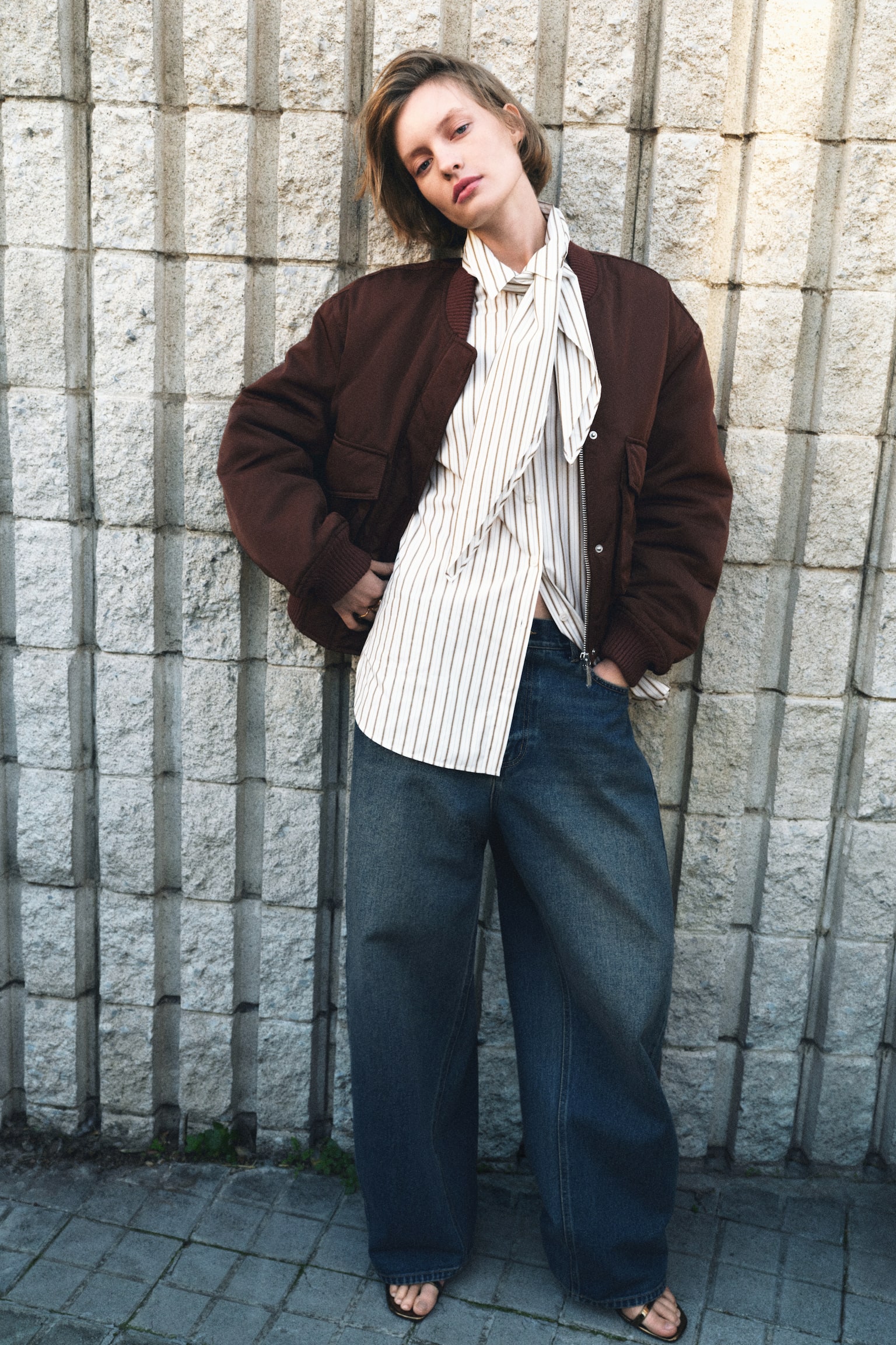 Shirt with scarf - White/Striped - 6