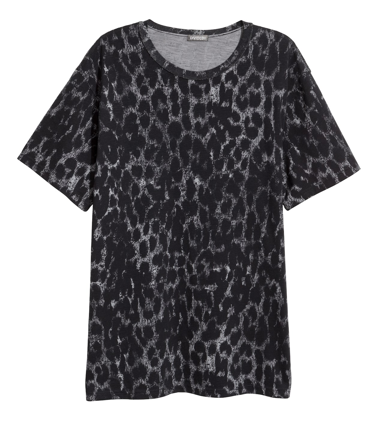 Mens Tshirt Tee Shirt Leopard Zara T-shirt With Worn Details Dark  Grey/Leopard Print Men H&M