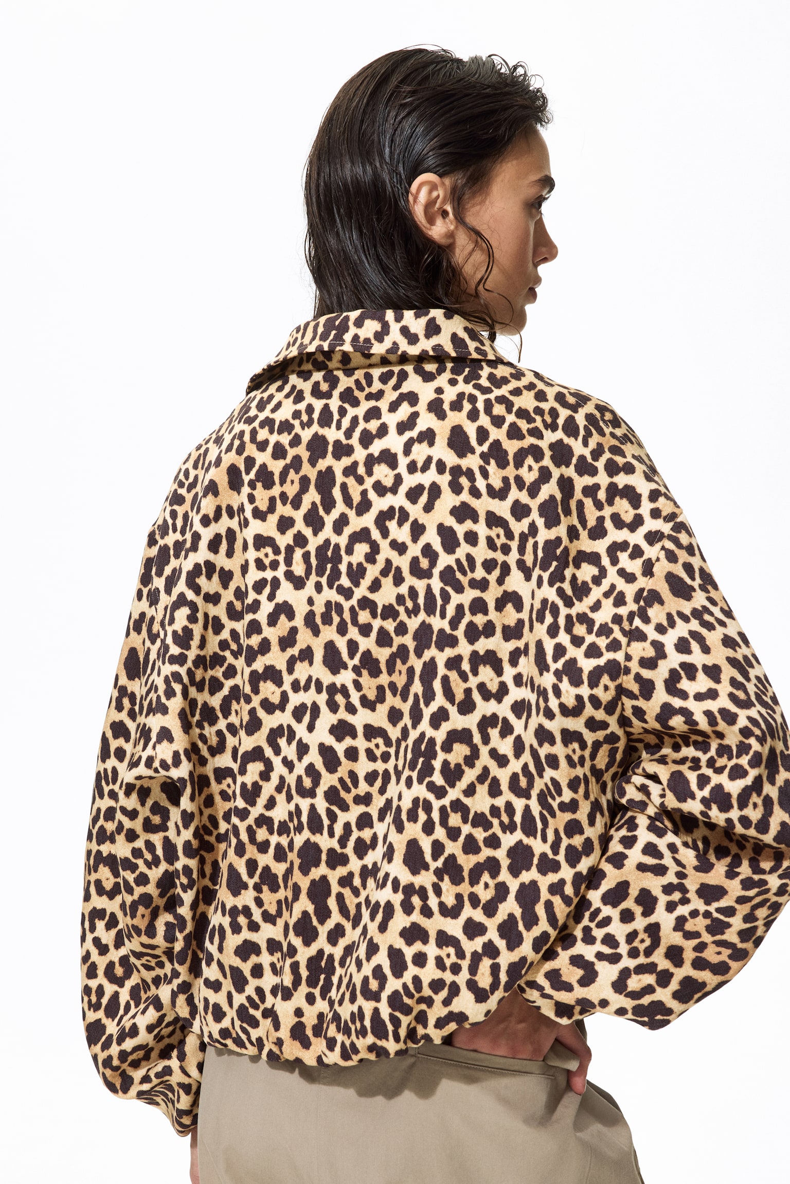 Oversized bubble-hem jacket - Beige/Leopard print/Khaki green/Dark rust brown - 5