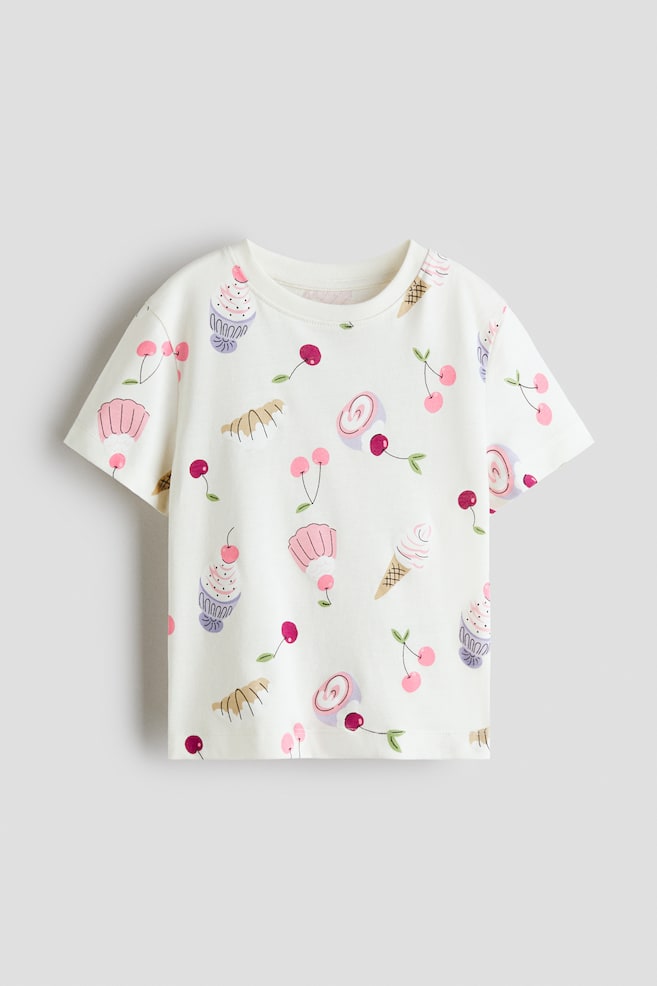 Printed T-shirt - Cream/Cherries/Pale purple/Unicorns/Light pink/Cherries - 1