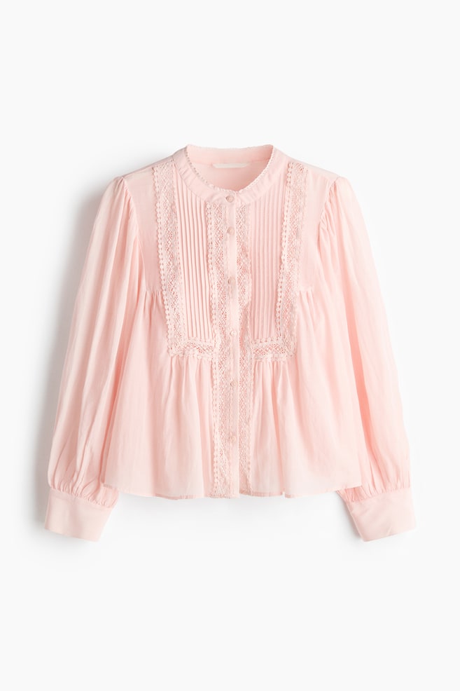 Decorative Pleat Blouse - Light pink/White/Black - 1