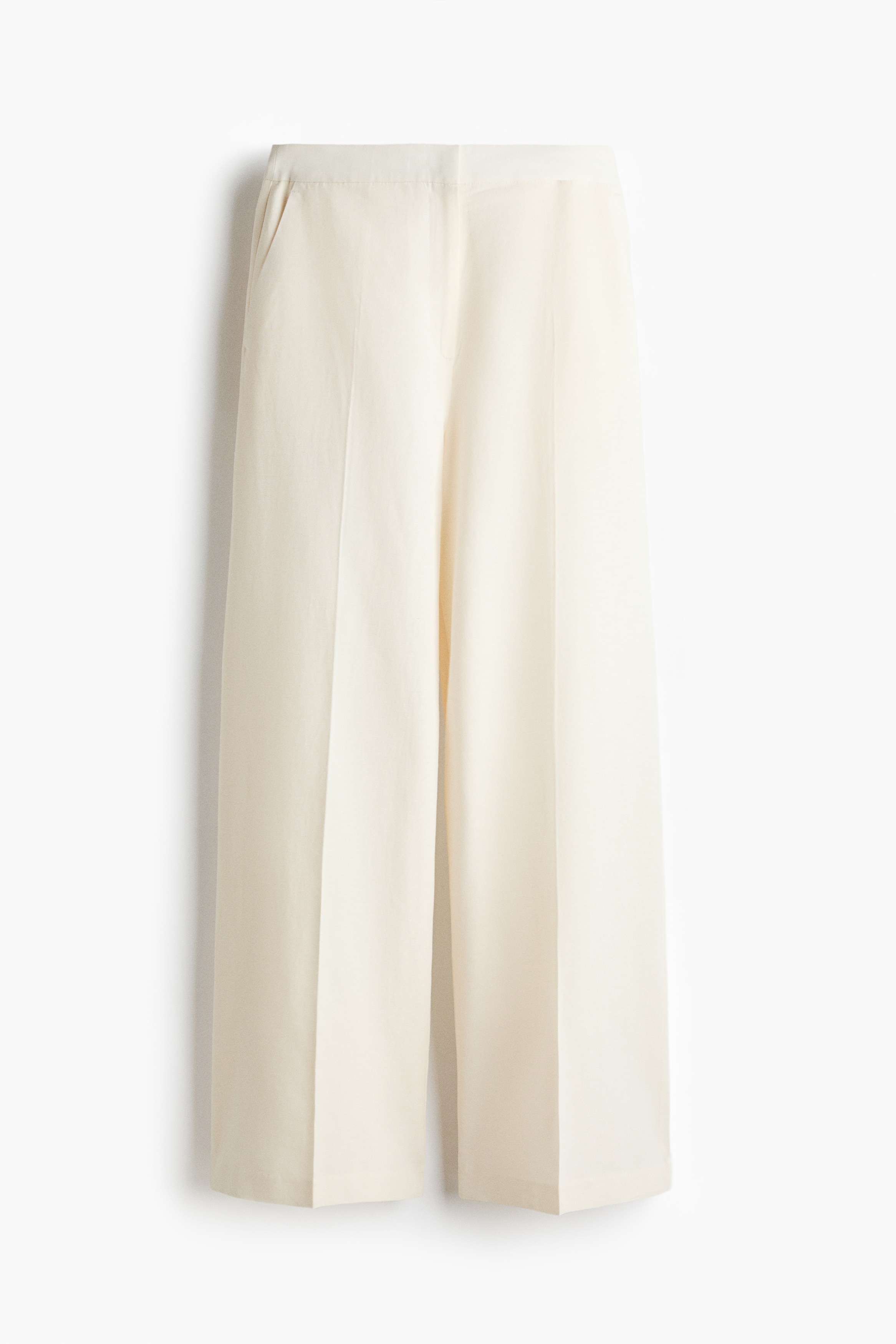 Ankle-length linen-blend trousers - Cream