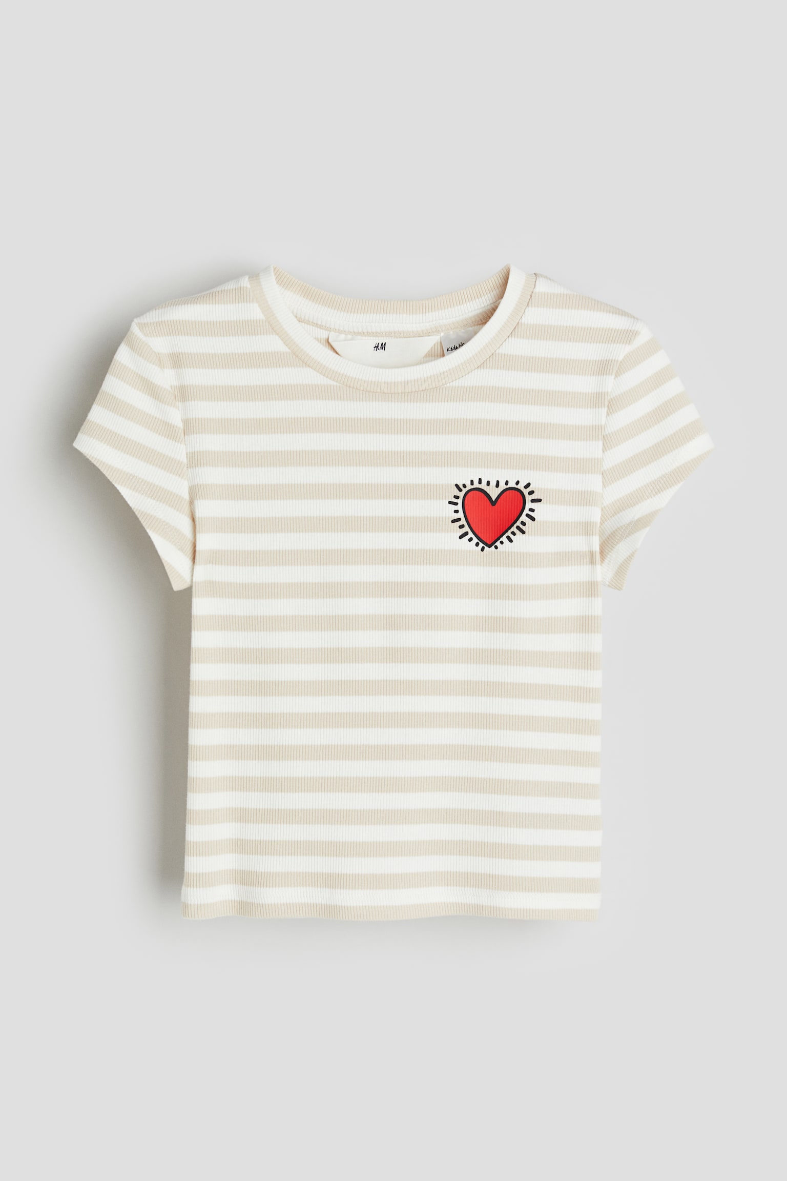 Ribbed T-shirt - Beige/Keith Haring/Dark khaki green/Care Bears/Black/Hello Kitty/Grey/Harry Potter/Dark grey/Blackpink/Navy blue/Mickey Mouse/White/Mickey Mouse - 1