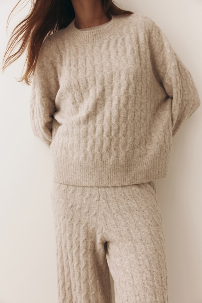 Cable-knit jumper-Beige - 4