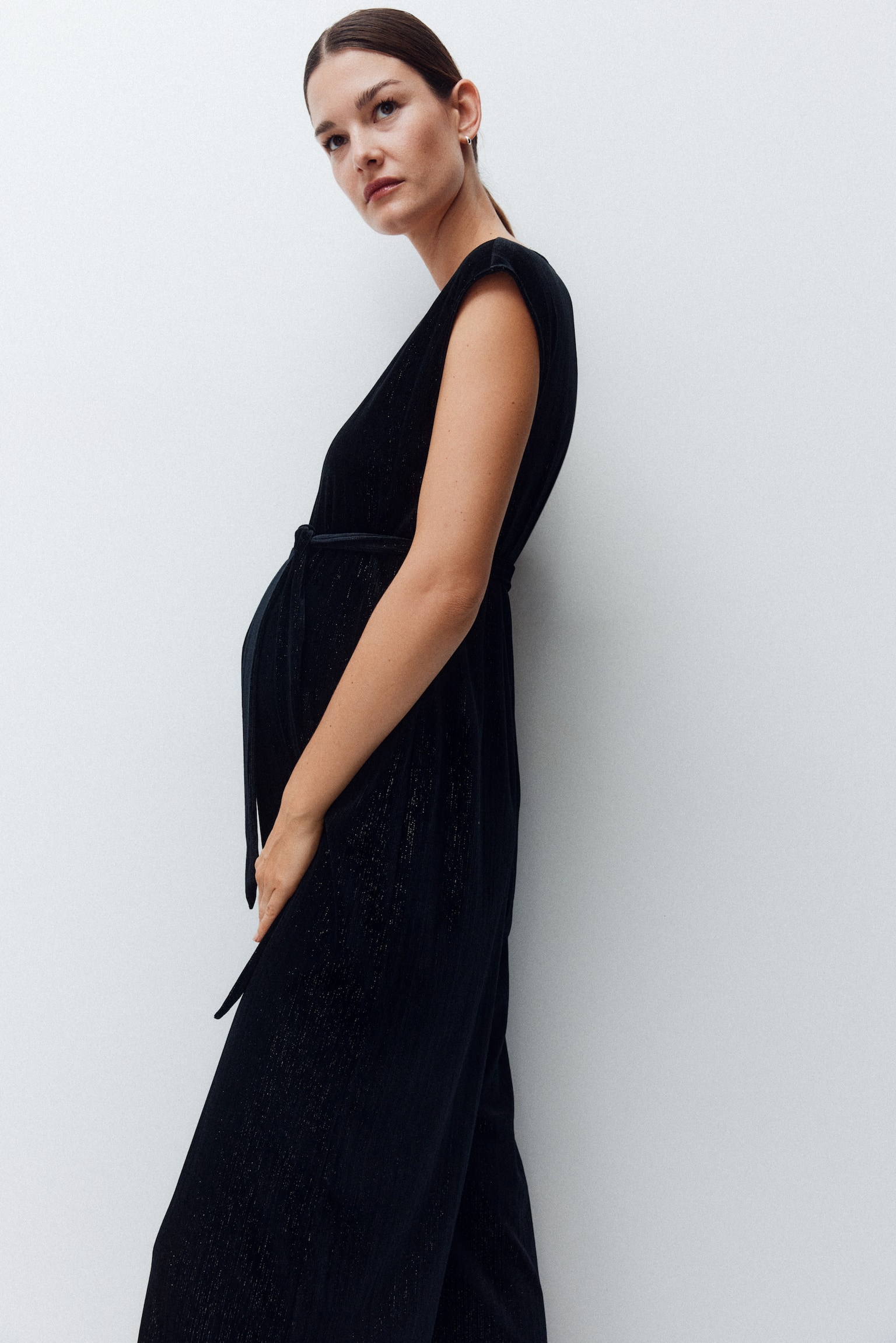 MAMA Sleeveless tie-belt jumpsuit - Black/Light beige/Striped - 5