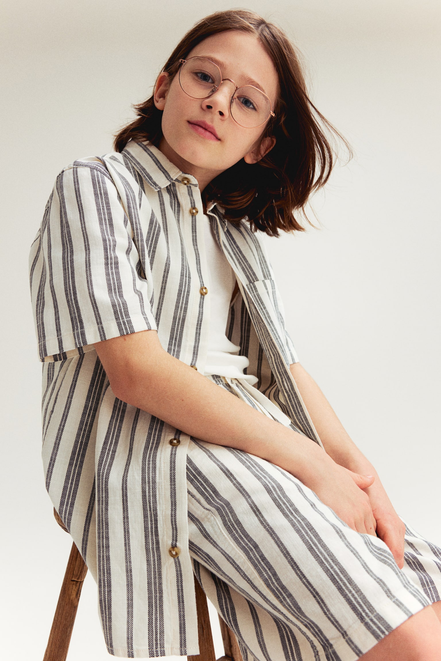 Short Sleeve Cotton Shirt - White/Stripe - 2