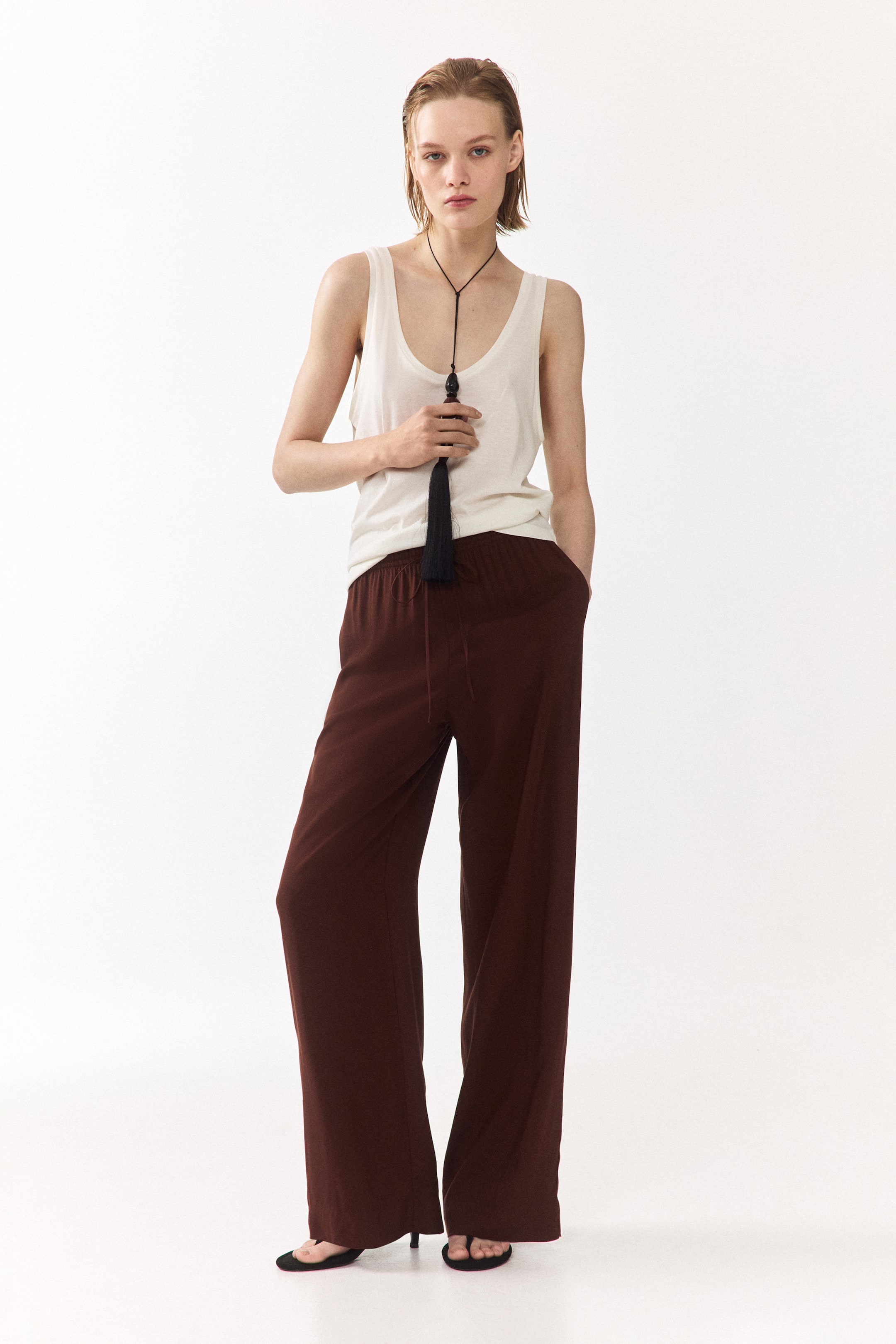 Pantalon large avec taille élastique