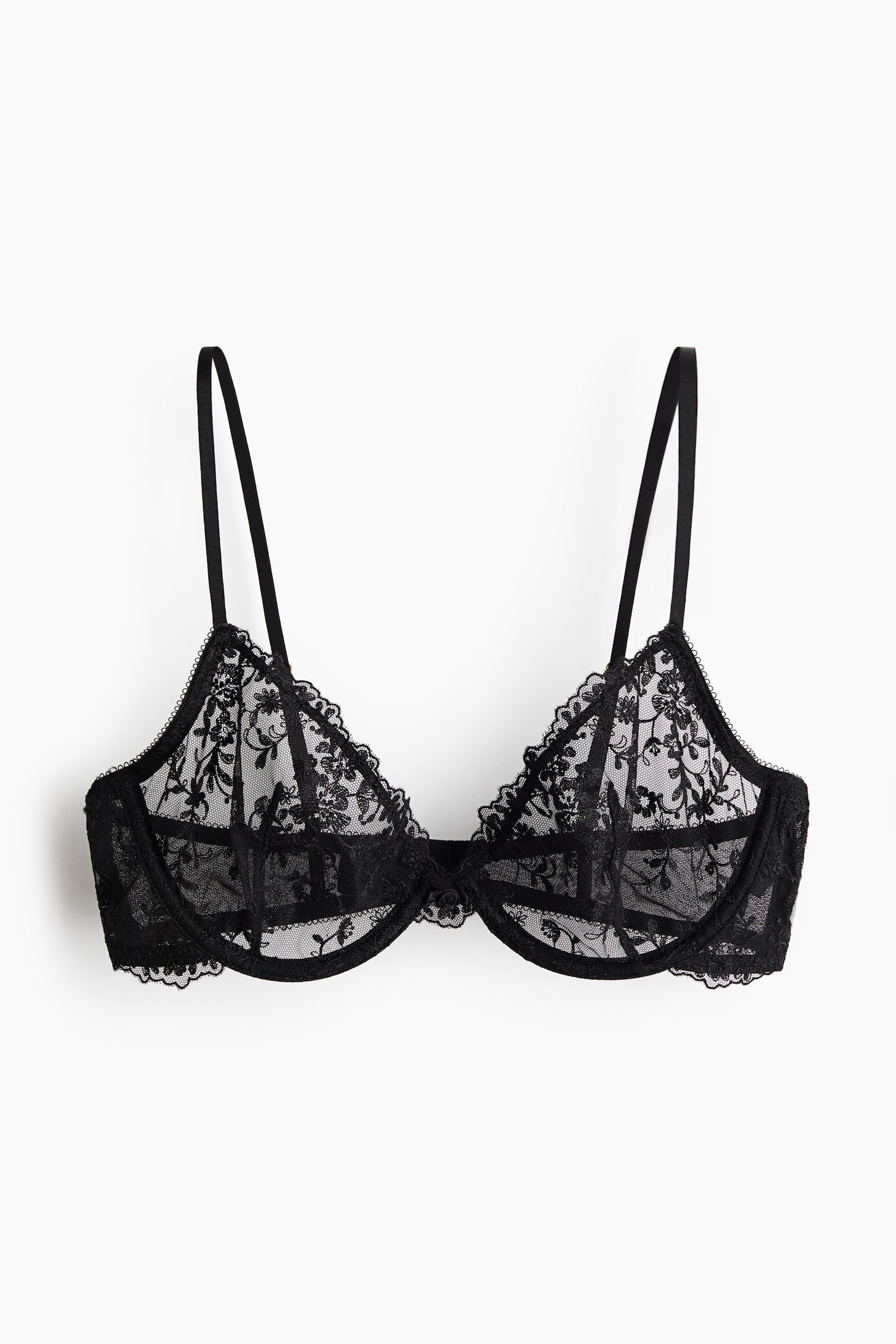 Underwired embroidered bra - Black/Light beige - 1