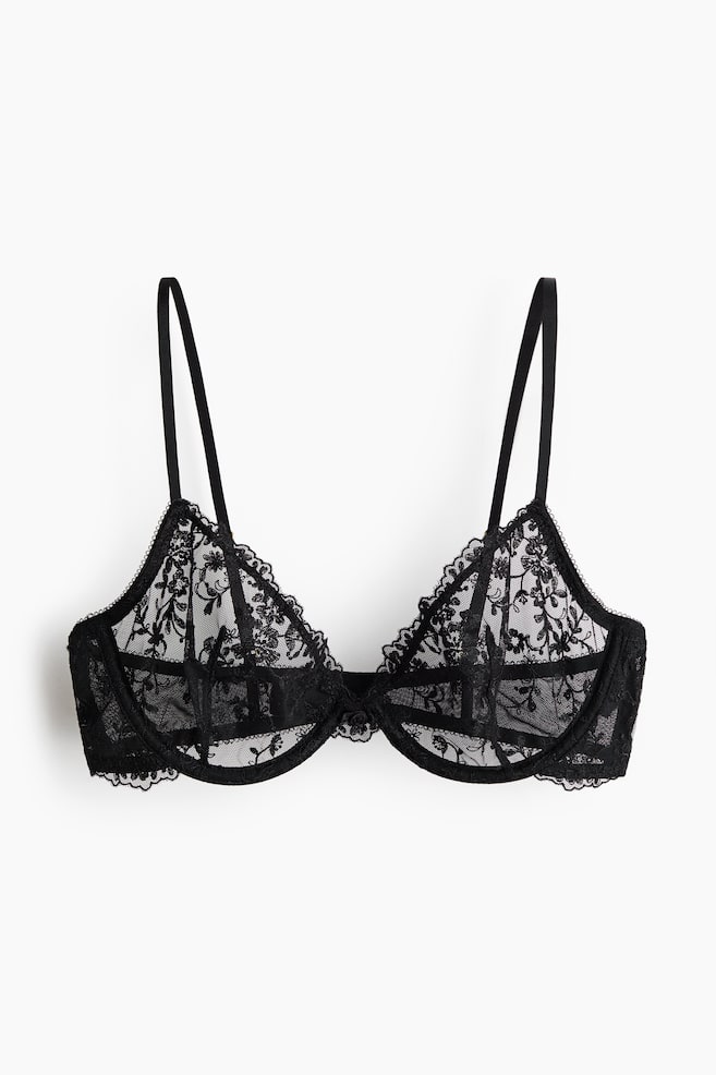 Underwired embroidered bra - Black/Light beige - 1