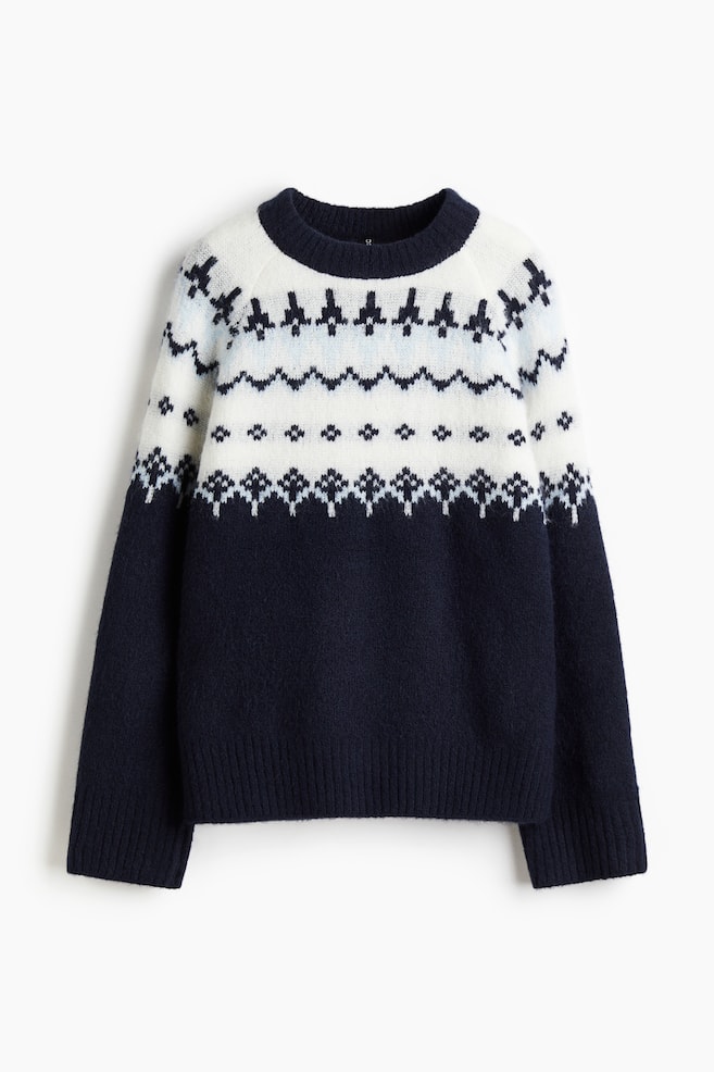 Jacquard-knit jumper - Navy blue/White/Grey/Patterned - 1
