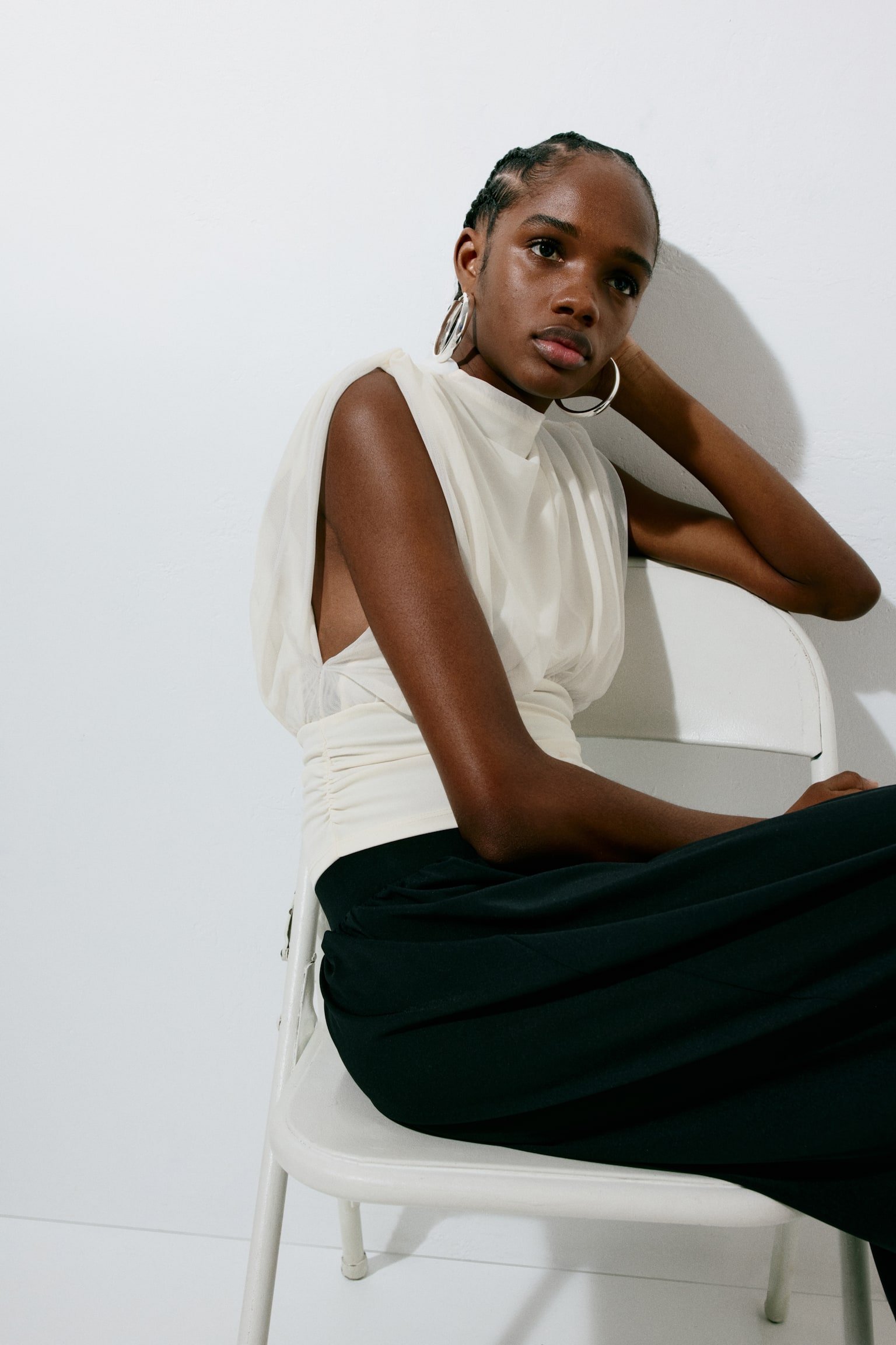 Draped sleeveless top - Cream - 4