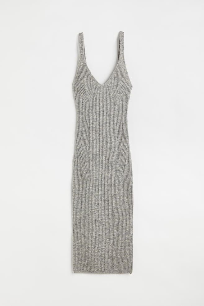 Rib-knit dress - Light grey marl/Dark mole - 2