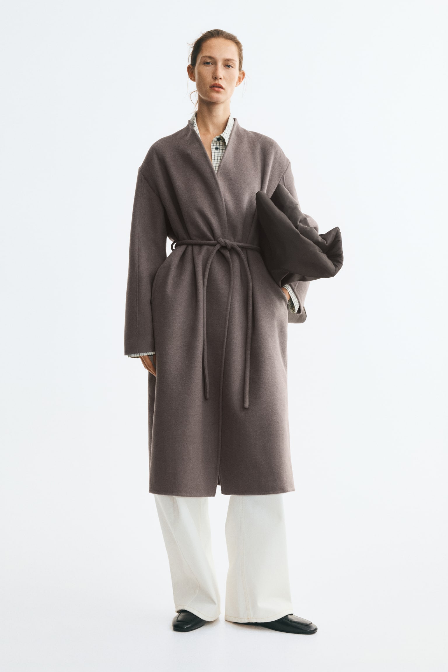 Женское пальто H&M Wool-Blend Tie-Belt, цвет: Пыльный серый — фото 5