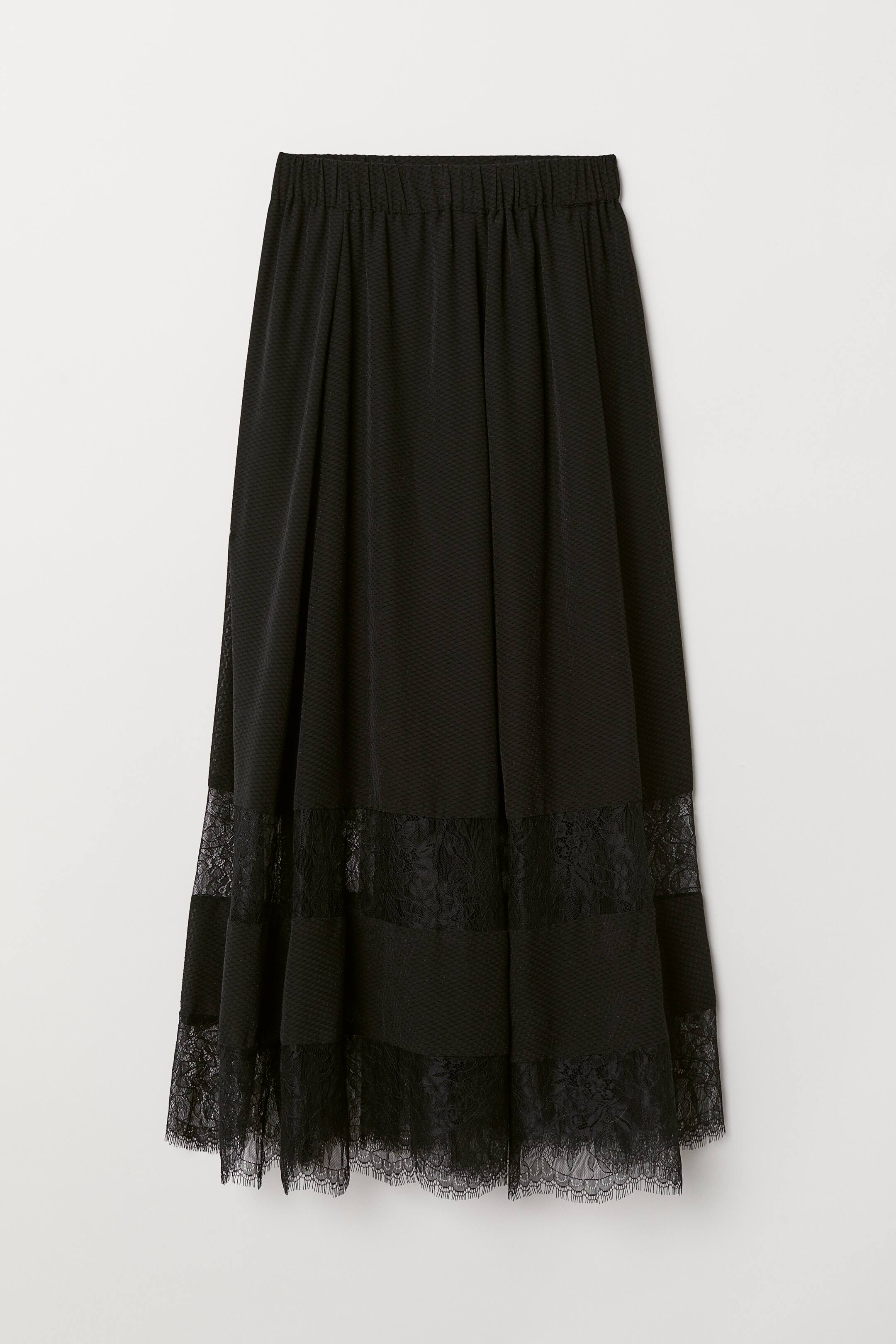 Skirt with lace - Midi - Black - Ladies | H&M GB