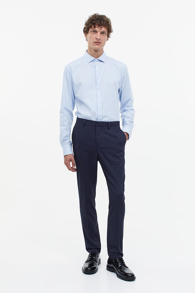 Skjorte i premium cotton Slim Fit - Lyseblå/Stribet/Lyseblå/Mørkeblå - 4
