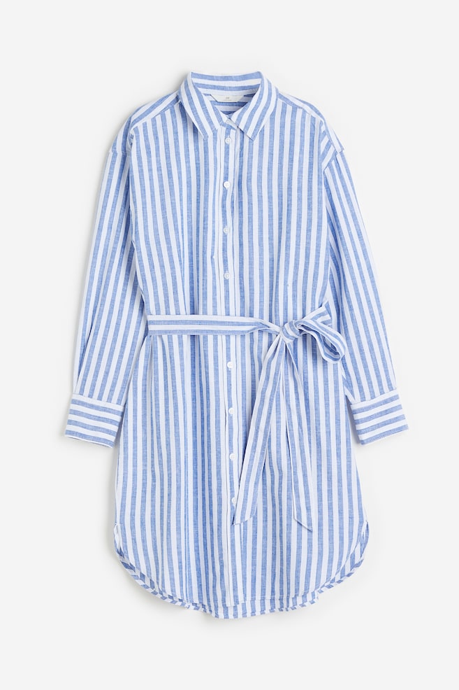 Linen-blend shirt dress - Blue/Striped/Light beige/Light blue/Black - 2