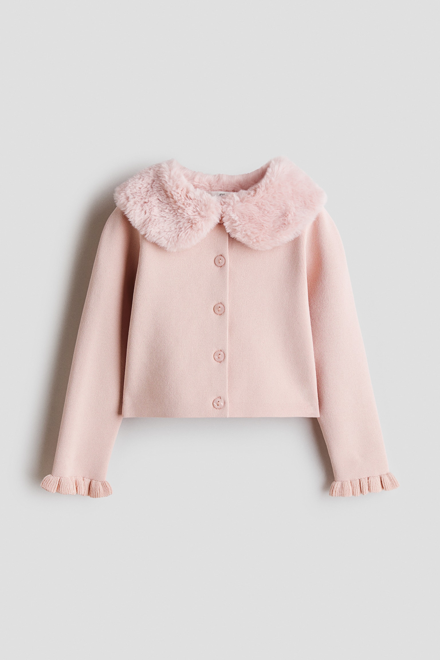 Fluffy-collar cardigan - Rosa claro/Blanco