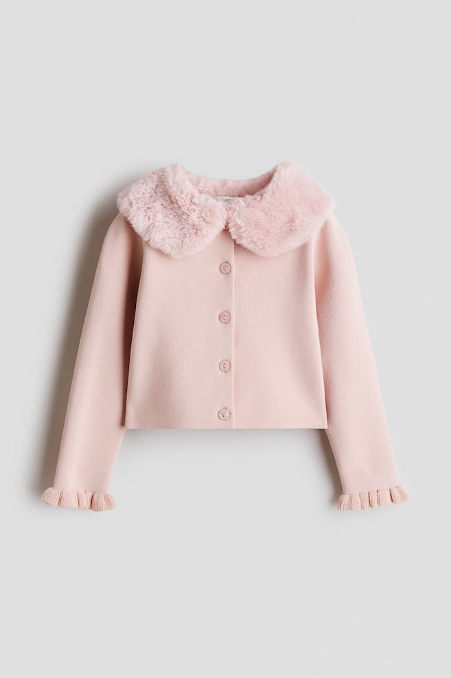 Cardigan con colletto in pellicciotto - Rosa chiaro - 1