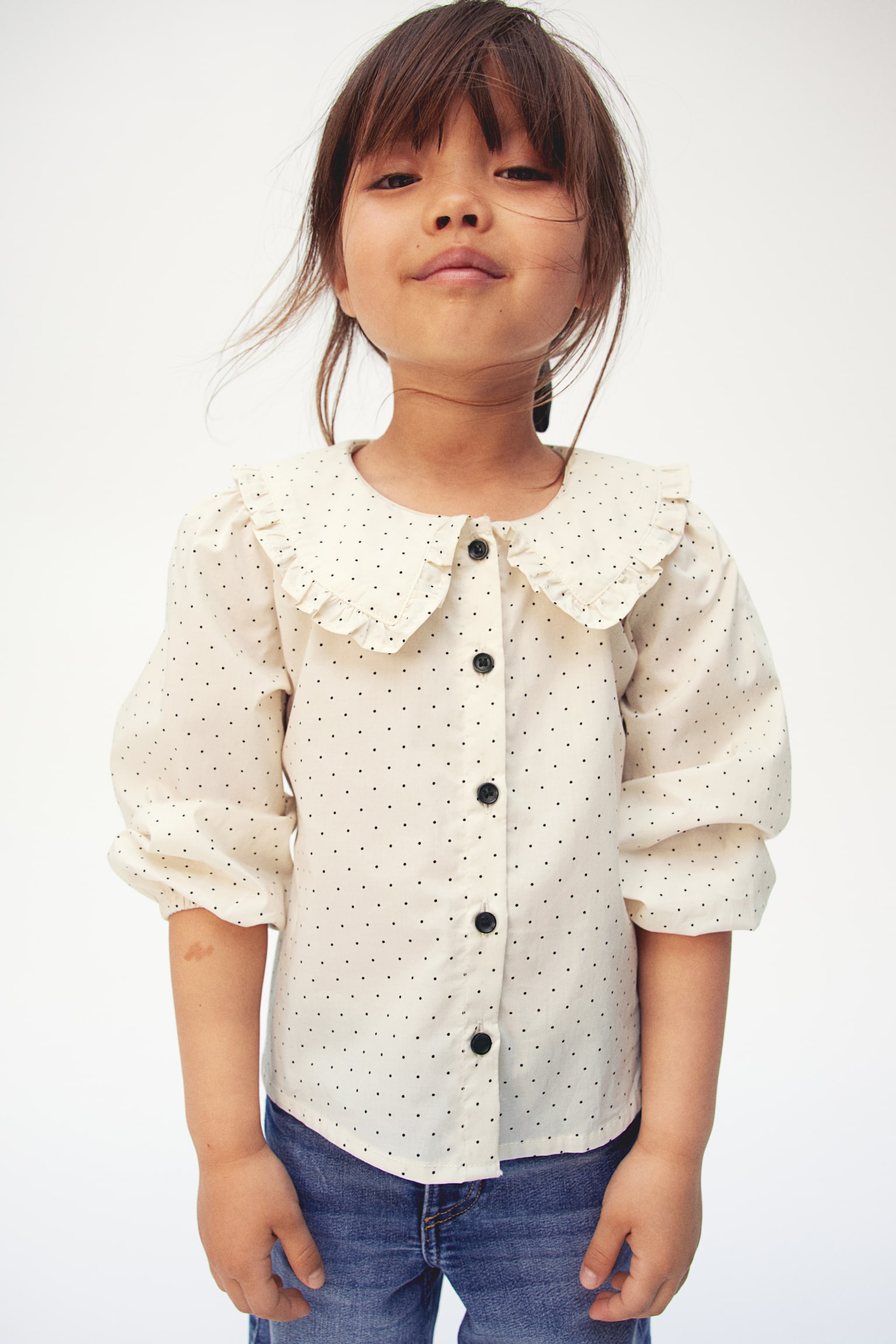 Collared cotton blouse - Cream/Spotted - 4