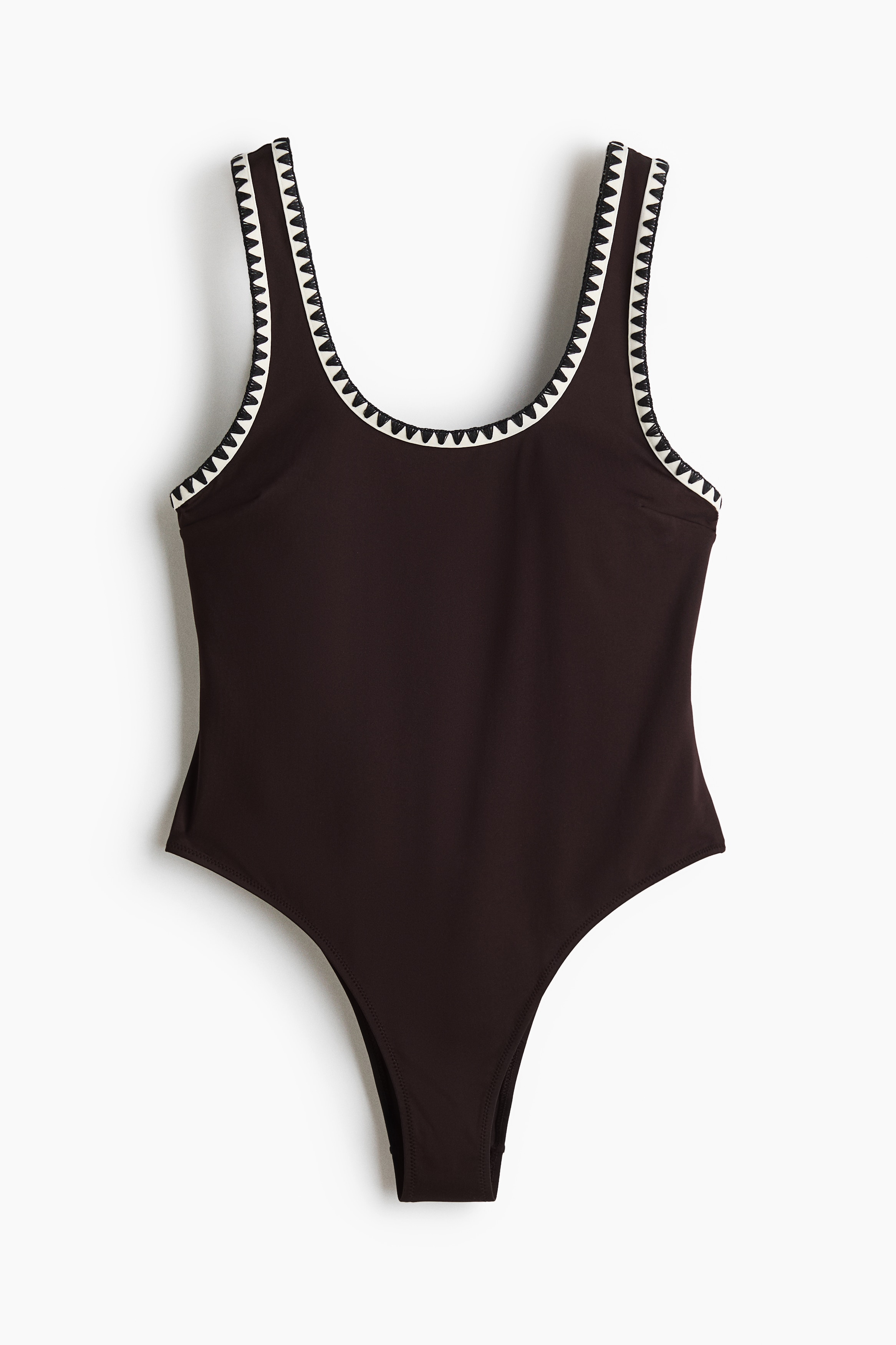 Padded-Cup High-Leg Swimsuit - Dark brown