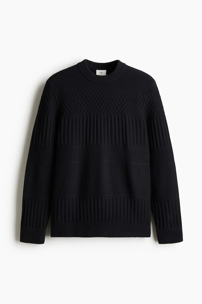 Sweter w strukturalny splot Regular Fit - Granatowy - 1