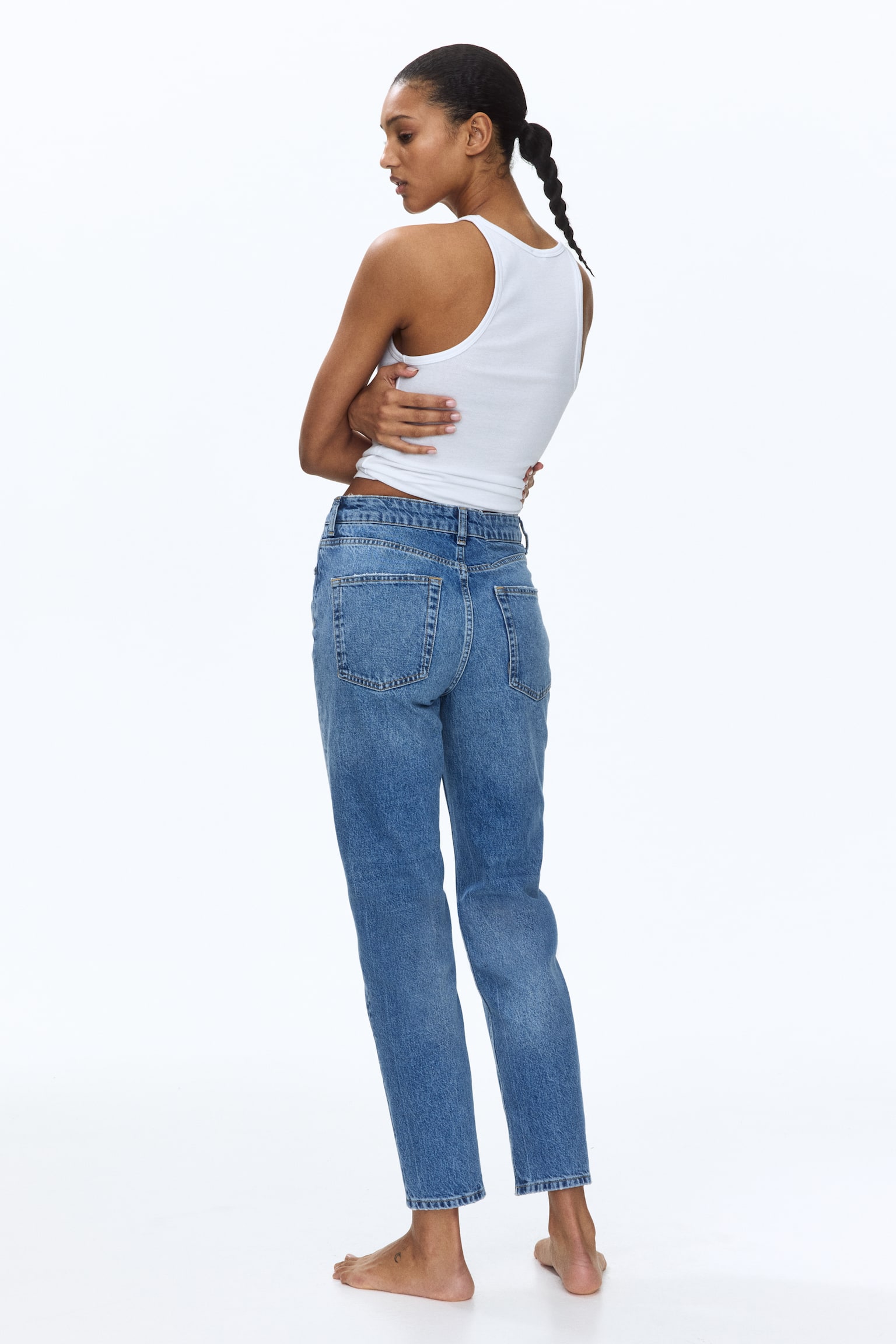 Mom High Waist Ankle Jeans - Denimblå/Grå - 3