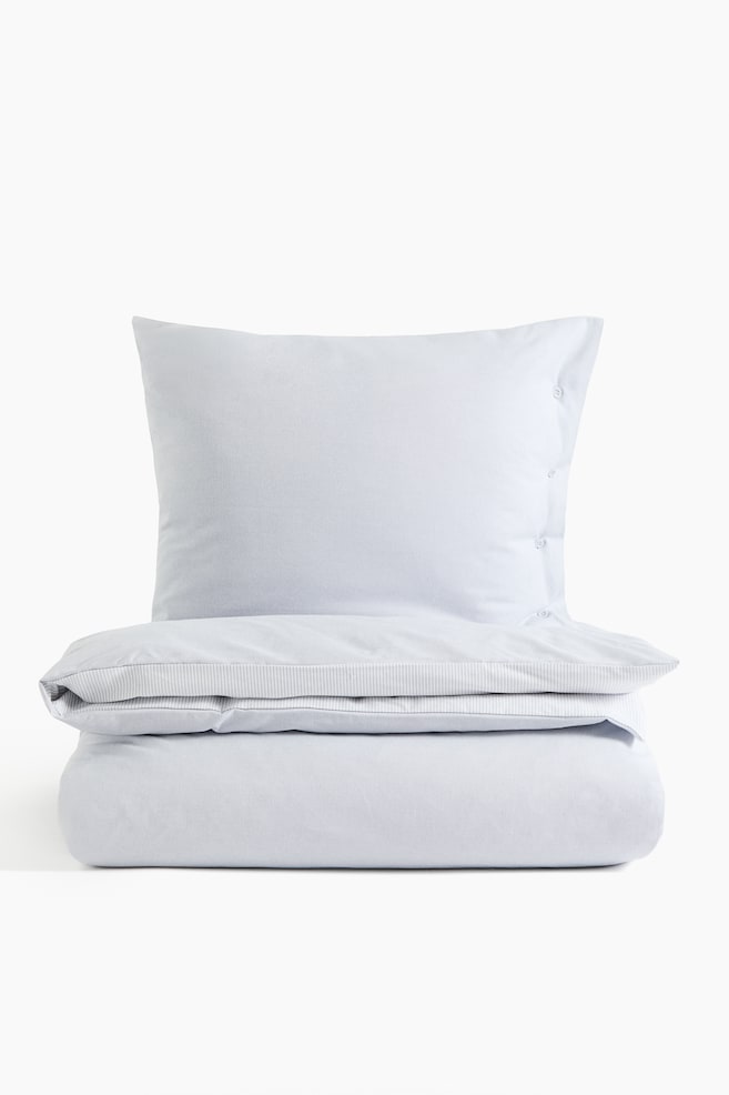 Oxford single duvet cover set - Pale dusty blue/Striped/Light beige/Striped - 1