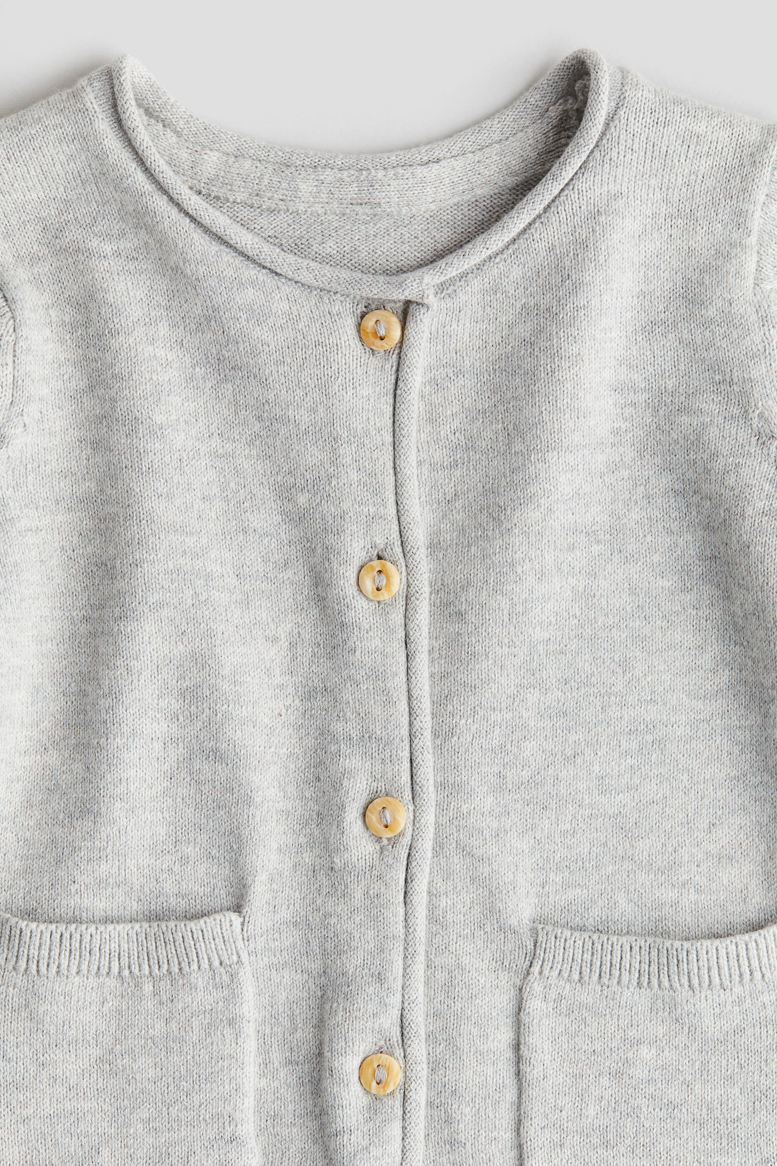 Fine-knit cotton romper suit - Light grey marl/Light beige - 2