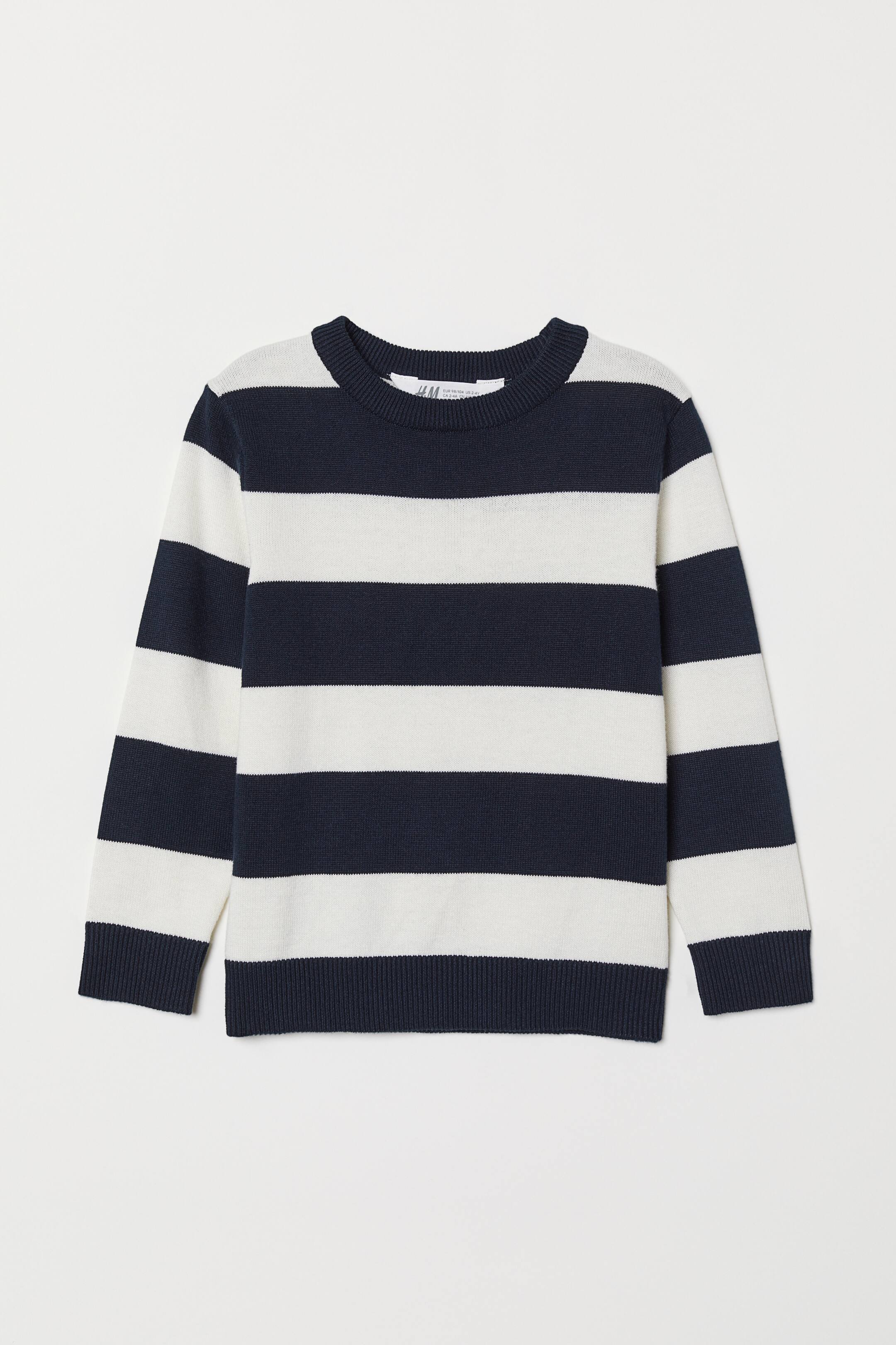 View larger image: Fine-knit jumper - Dark blue/White striped - Kids | H&M 1
