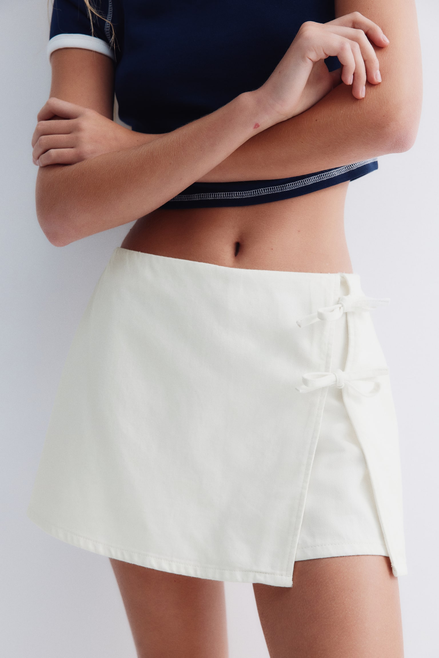 Denim skort - Màu trắng/Màu xanh denim đậm - 5