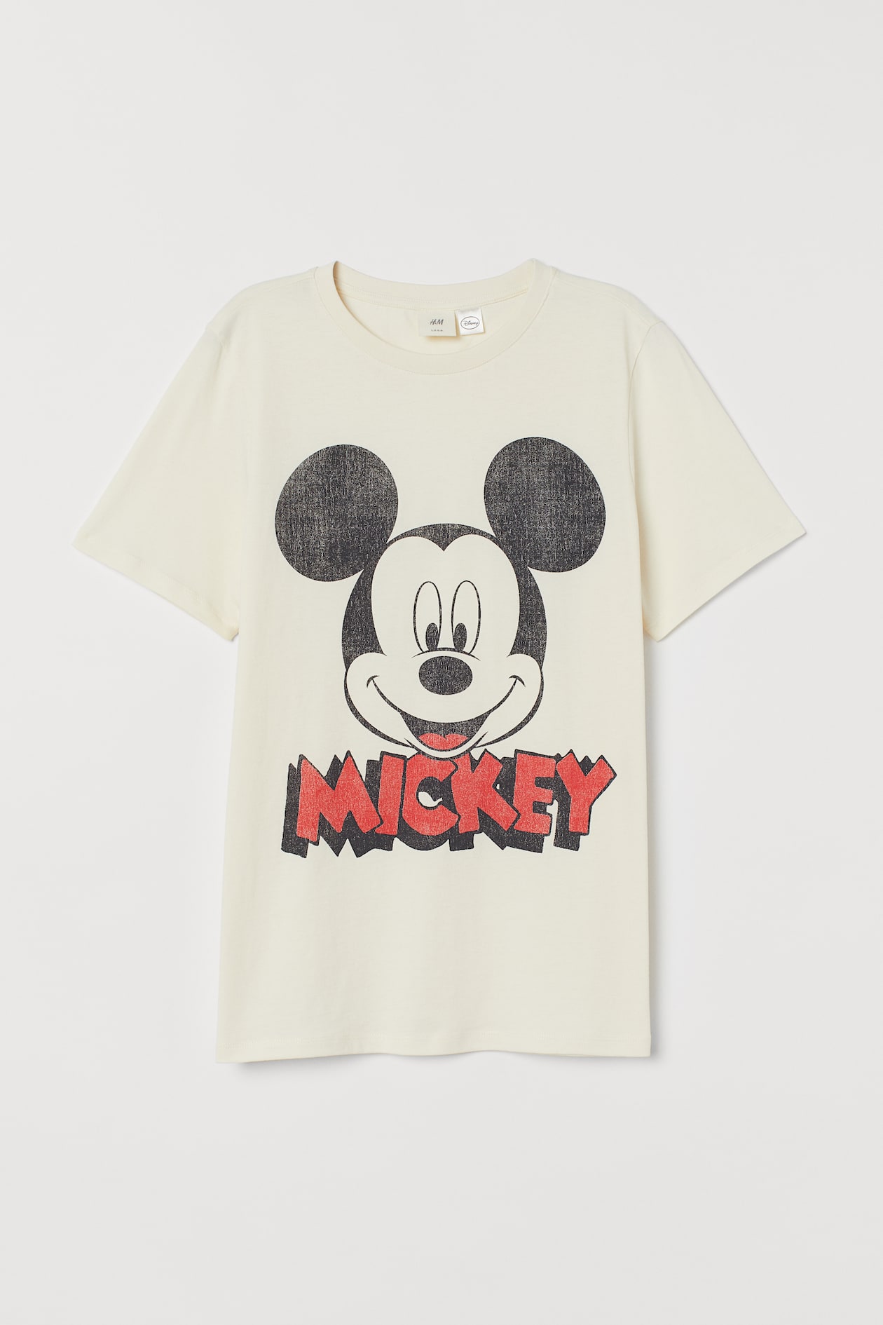 T-shirt with Motif - Round Neck - Short sleeve - Light beige/Mickey ...