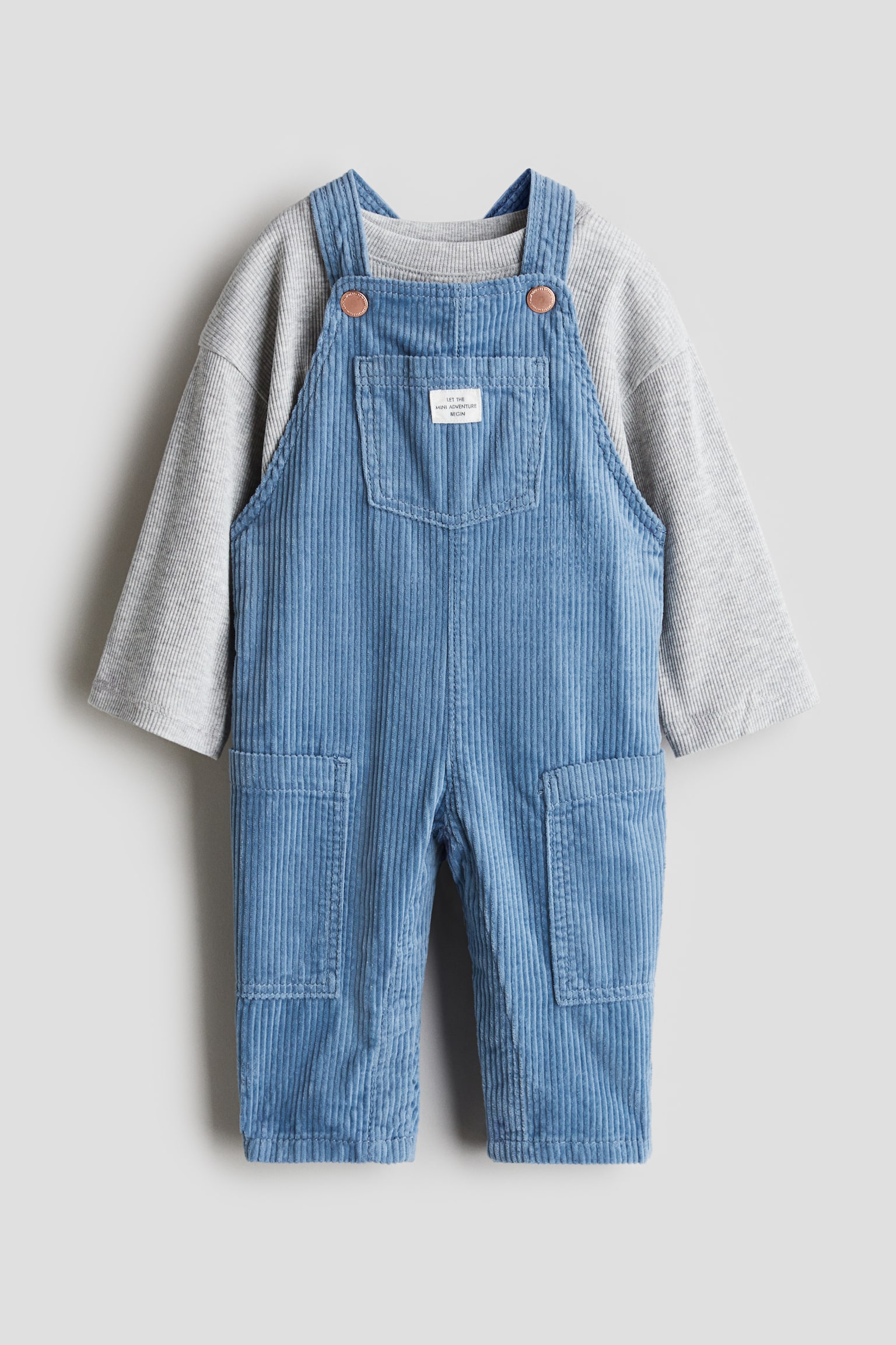 2-piece top and dungarees set - Light blue/Light grey/Grey/Beige/White - 1