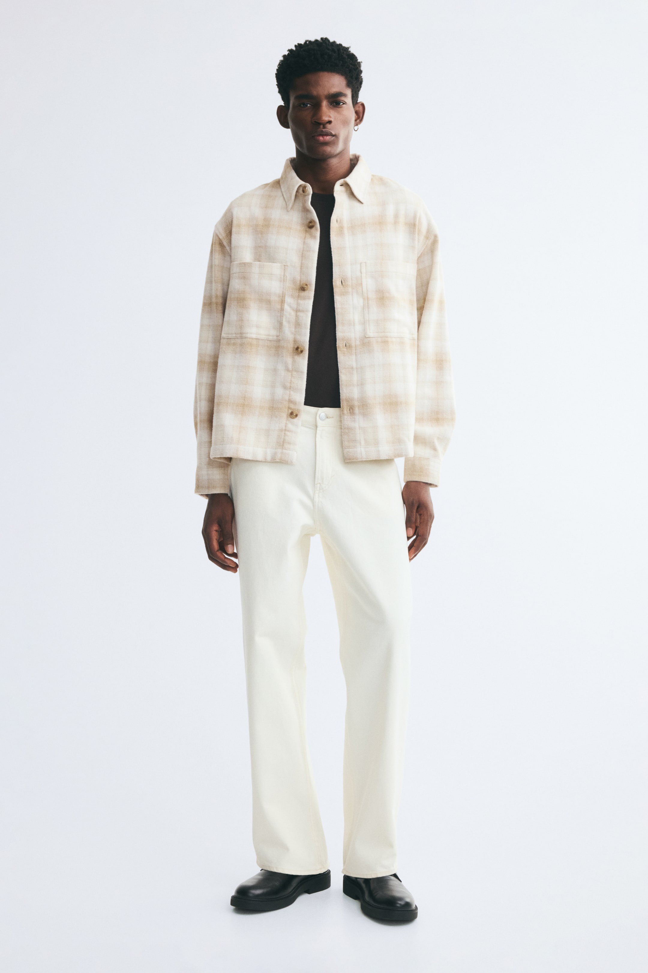 View larger image: Twill overshirt - Light beige/Checked - Men | H&M 1