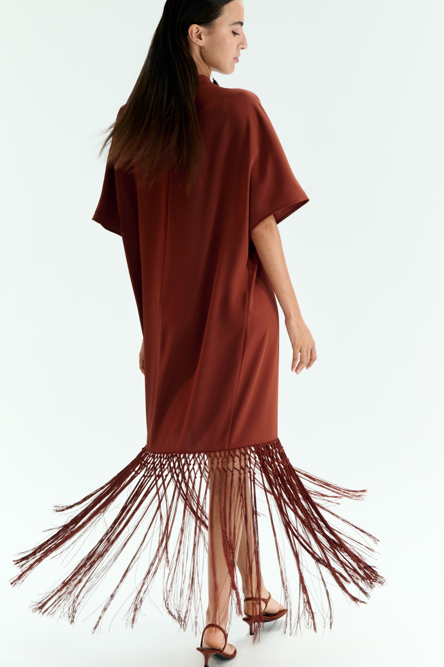 Fringe-trimmed dress - Rust red - 1