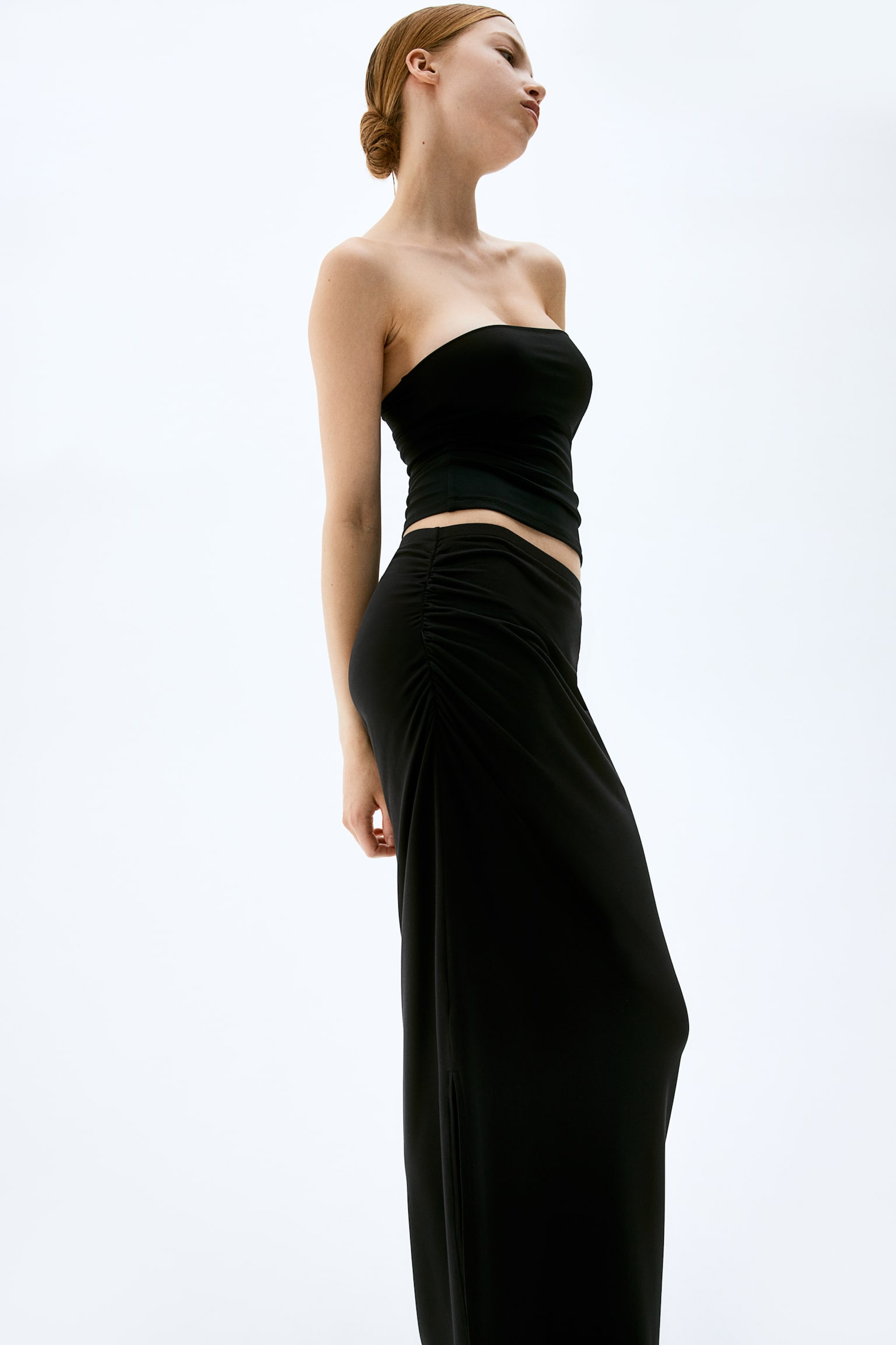 Gathered maxi skirt - Black/Dark grey/Greige - 6